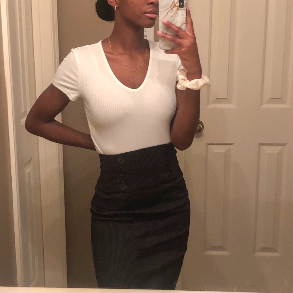 zinc black stripped midi skirt